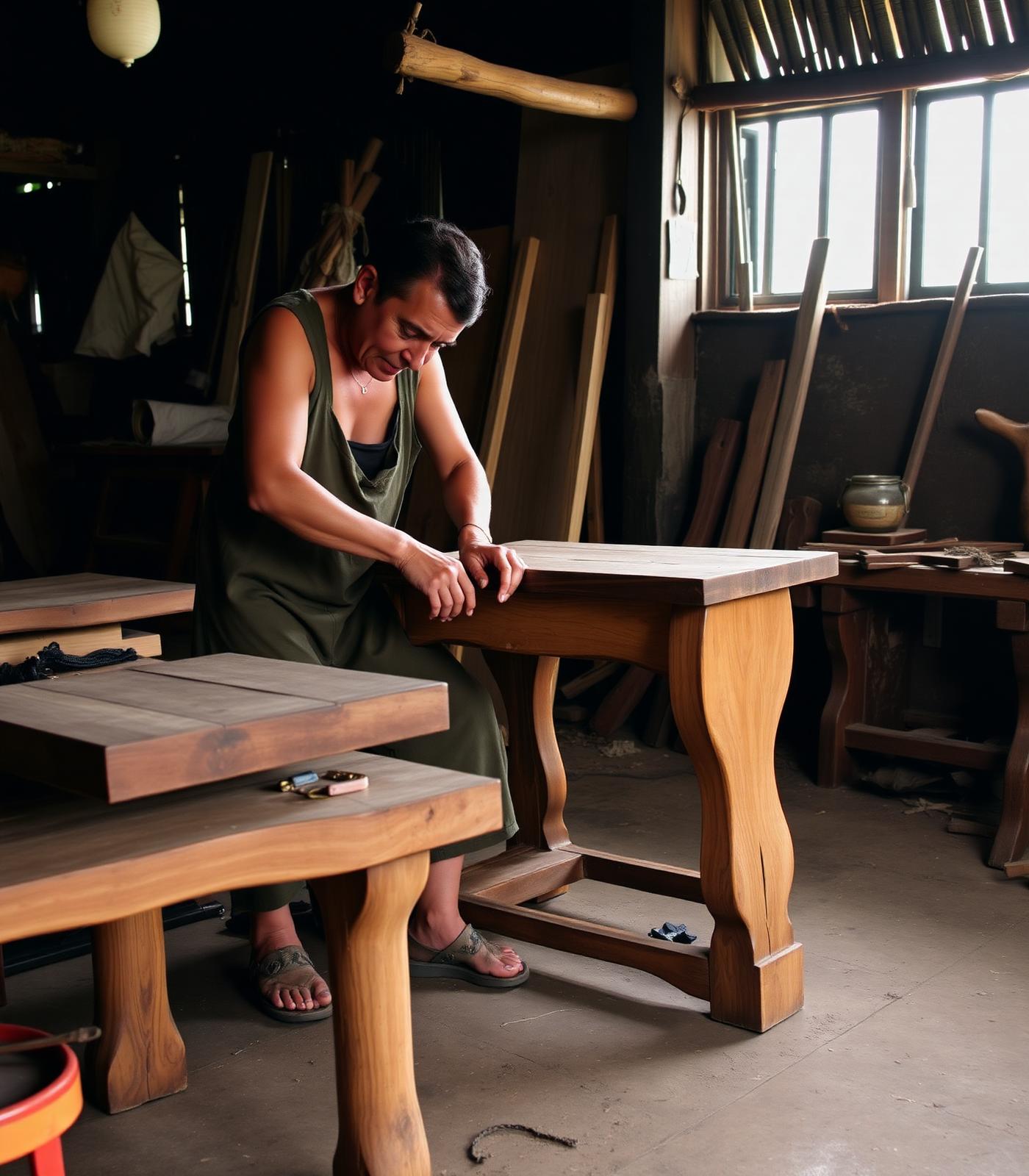 Bali artisan crafting custom wooden furniture